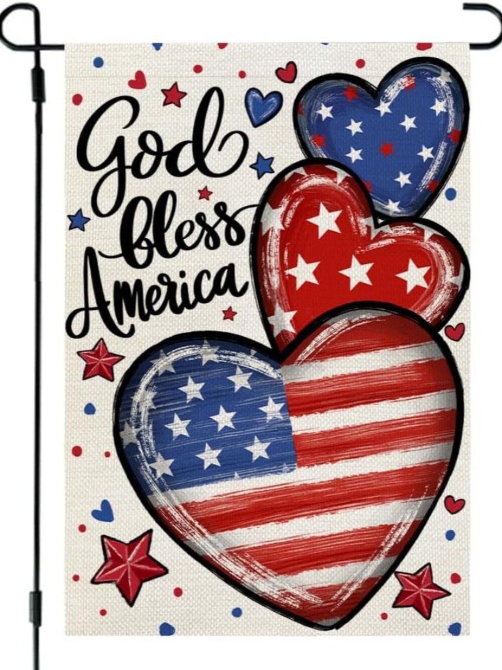 4th of July Garden Flag Patriotic Hearts Double Sided 12x18 Inches for Outside S